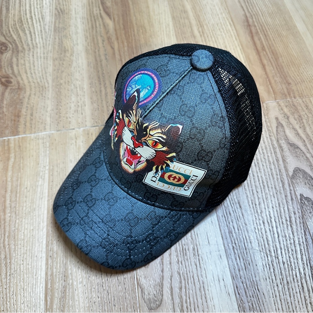 Gucci Black GG Monogram Trucker Cap with Multicolor Patch